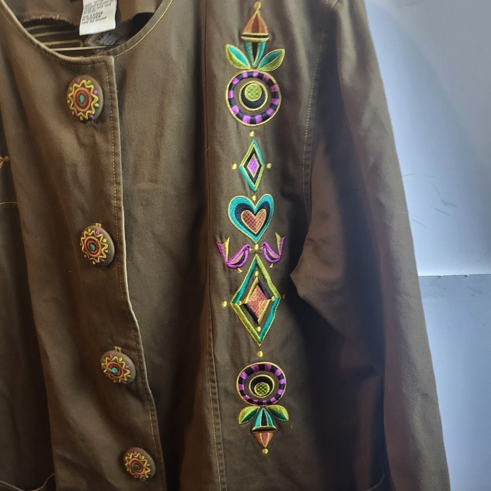 Bob‎ Mackie,Plus Size Wearable Art Shacket, Bohemian Designs  Buttons, Size Lg - Picture 9 of 11